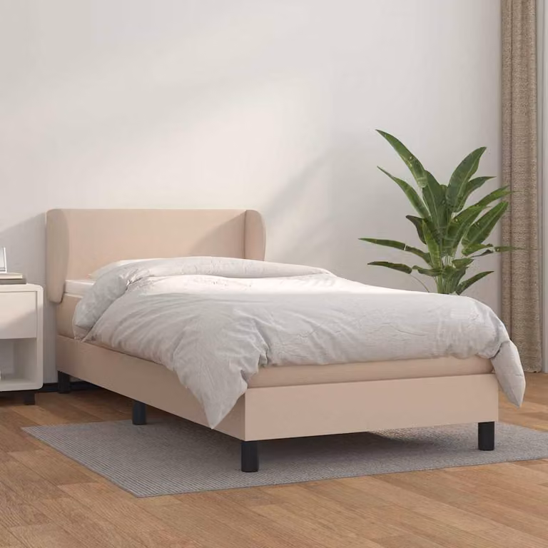 vidaXL Giroletto a Molle con Materasso in Similpelle Cappuccino L/P/H: 90 x 200 x 88 cm
