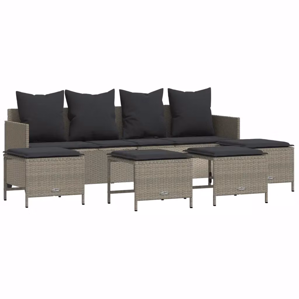 vidaXL Set Divano da Giardino 5 Pezzi con Ottoman e Cuscini Grigio Moderno in Polyrattan e Acciaio – 2