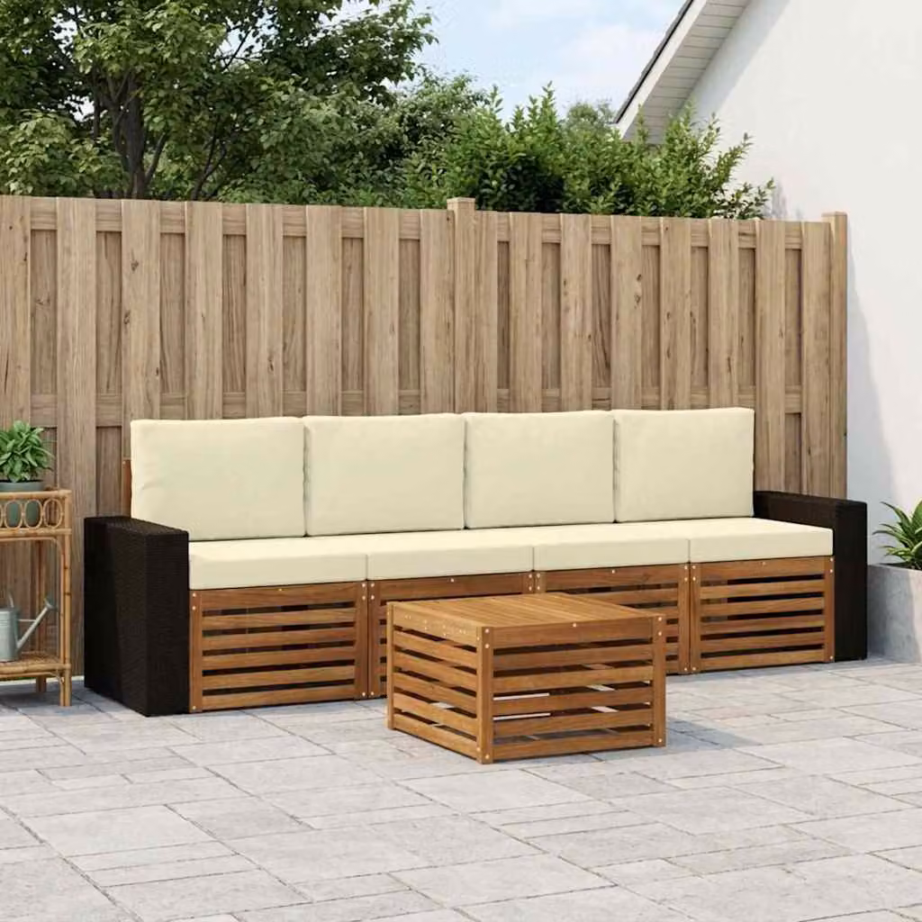 Set di divani da esterno vidaXL 5 pezzi in legno di acacia con cuscini, colore beige e marrone