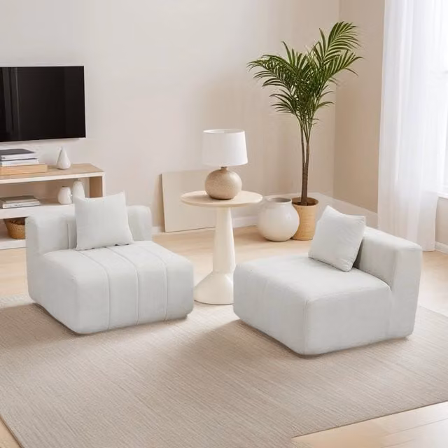Divano modulare con design a tasti di pianoforte in ciniglia beige