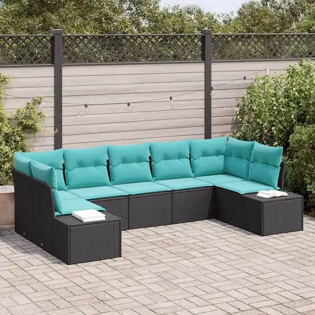 Set Divano da Giardino 7 pz 7-Numero di posti Nero e Turchese 3355885