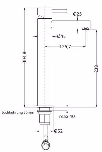 Herzbach DESIGN iX PVD WT - Boccola monoforo, misura XL, gambo senza scarico, ottone e acciaio
