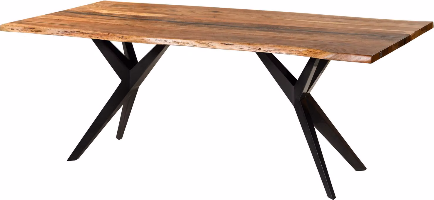 MASSIVMOEBEL24 | Tavolo da pranzo in legno di acacia e resina epossidica nera 200x100x76 laccato natur / gambe a stella antracite lucido EPOXY