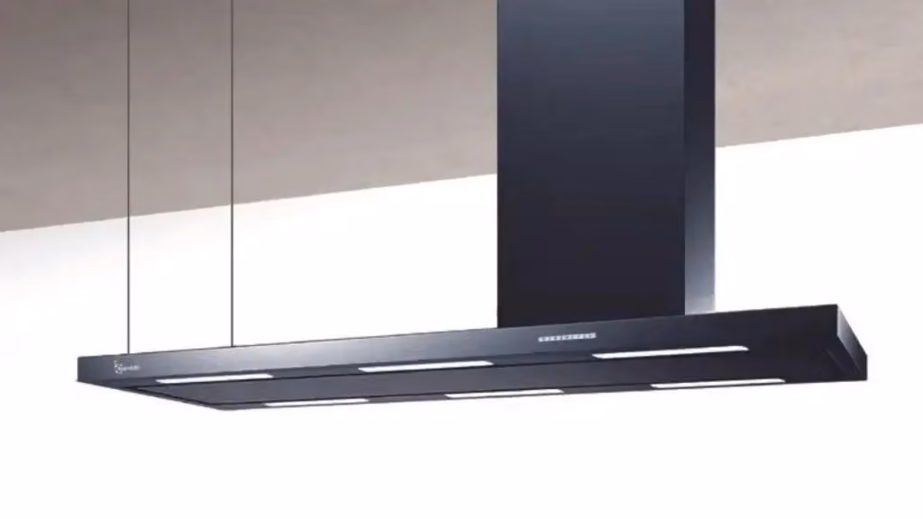 Cappa da parete Baraldi Elea Nera con camino a destra, L: 180 cm, portata 900 m3/h – 2