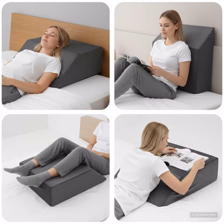 vidaXL Cuscino a Cuneo per Gambe e Schiena in Schiuma PU Rigida con Rivestimento in Velluto Grigio L: 63 cm, P: 52 cm, H: 19 cm