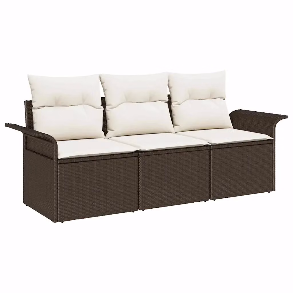 Set di divani da giardino vidaXL in rattan e metallo con cuscini, Marrone e Beige – 2
