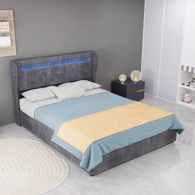 letto imbottito tessuto metallo grigio 140 x 200 cm