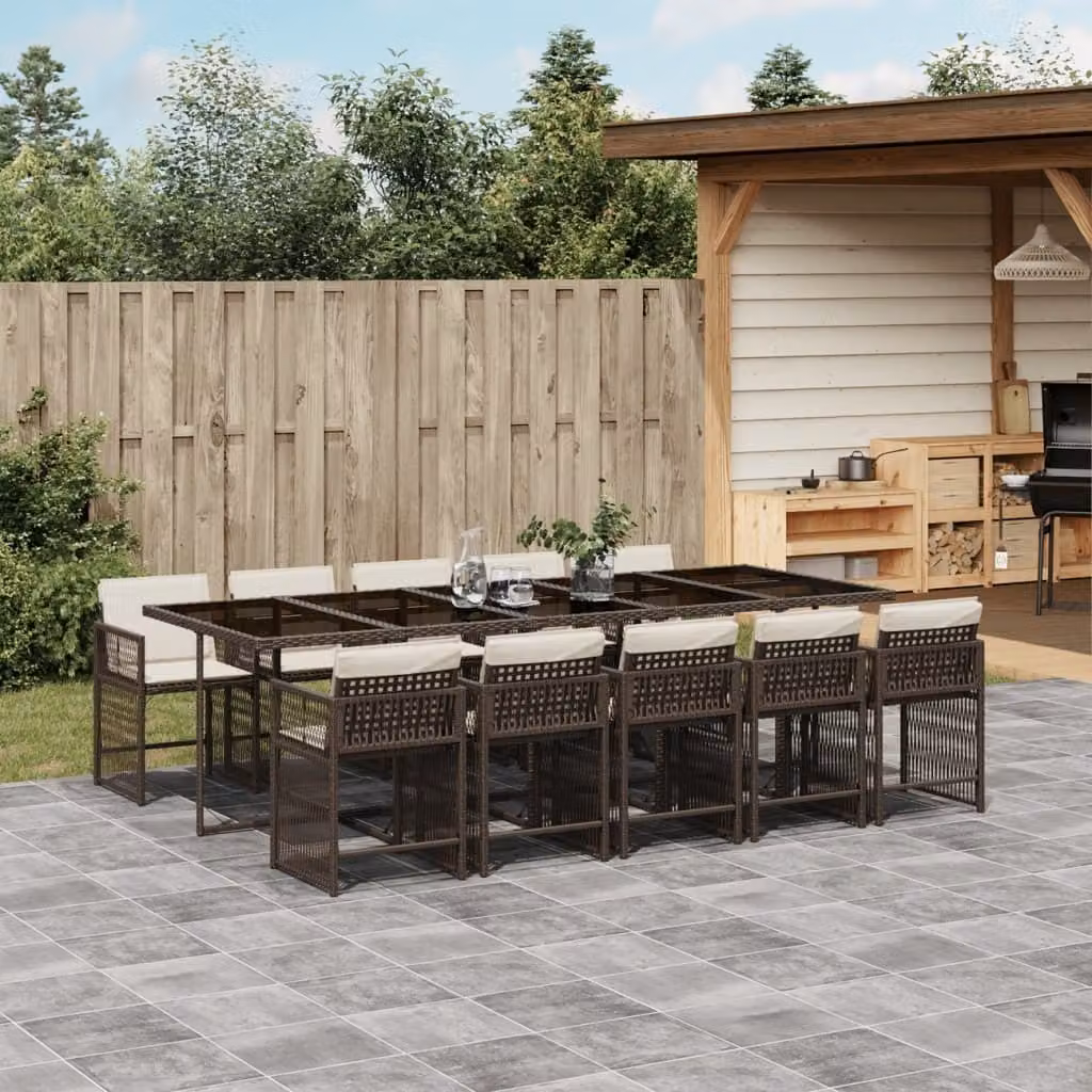 Maison Exclusive - Set da Pranzo da Giardino 11 pz con Cuscini Polyrattan Marrone