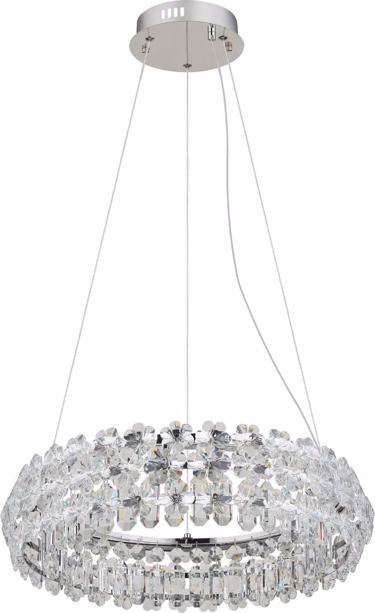 Lampada a sospensione LED, cromo, cristalli, P 60 cm
