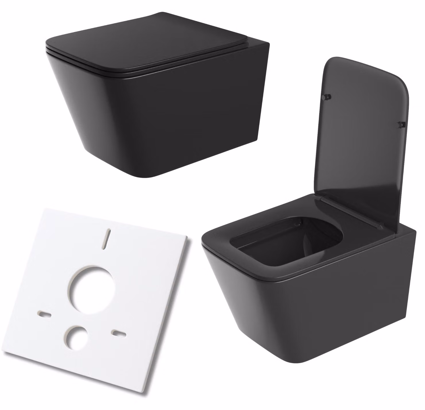 Granitan - Set WC - WC sospeso - Nero - senza bordo di scarico - con chiusura ammortizzata - Bagno - DAX