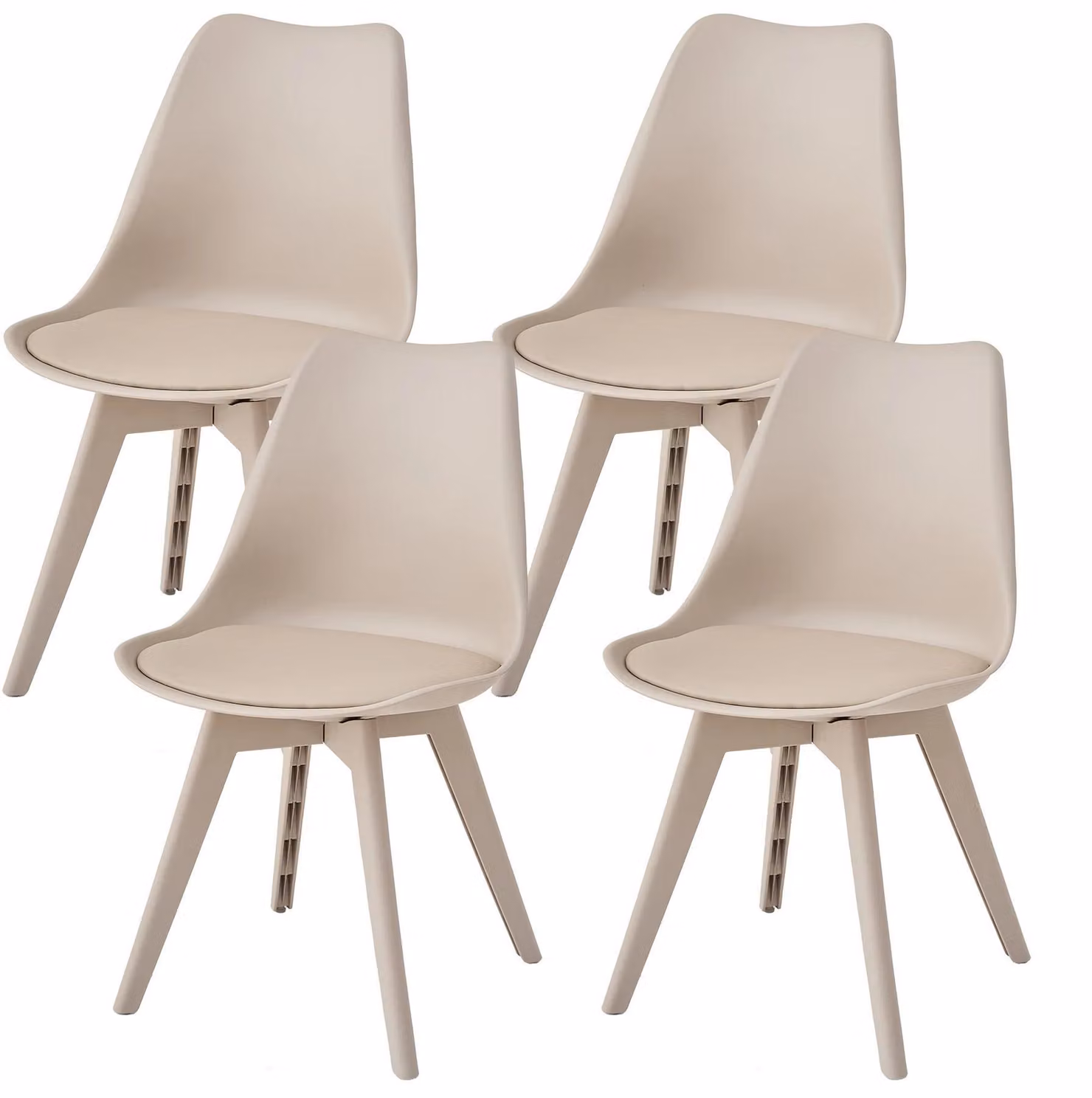 Set di 4 sedie da pranzo - Sedia imbottita dal design moderno - Rivestimento in ecopelle - Seduta imbottita - Gambe in plastica - Adatte per sala da pranzo e cucina - Gambe color beige