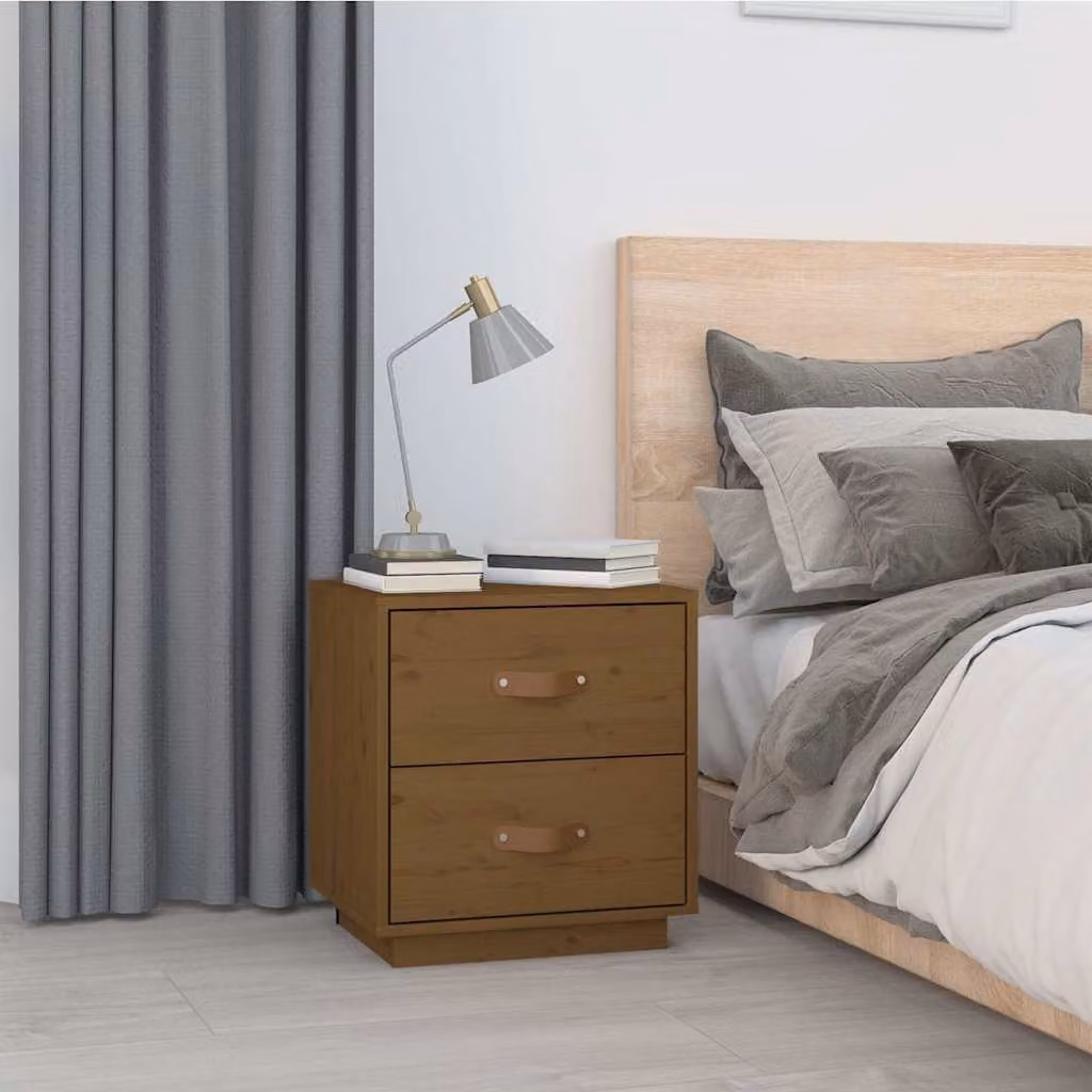 Comodino vidaXL in legno massello di pino color marrone ambrato, stile rustico, L 40 cm x P 34 cm x H 45 cm