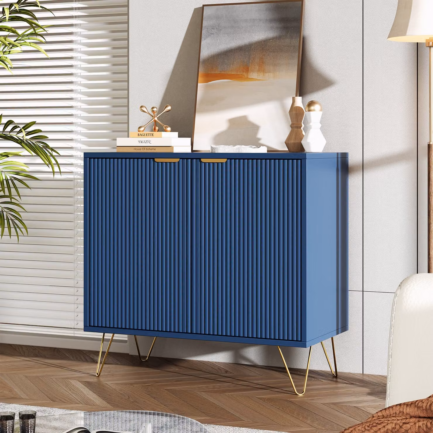 UnboxG Cassettiera a 2 ante Ripiano regolabile, credenza in colore: blu, mobile in dimensioni: 80 x 40 x 78 cm