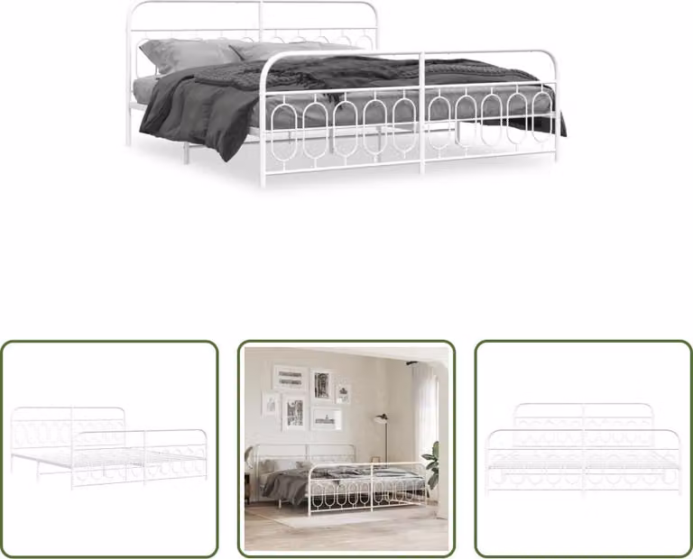 The Living Store Struttura letto con testiera e pediera in metallo bianco 200x200 cm