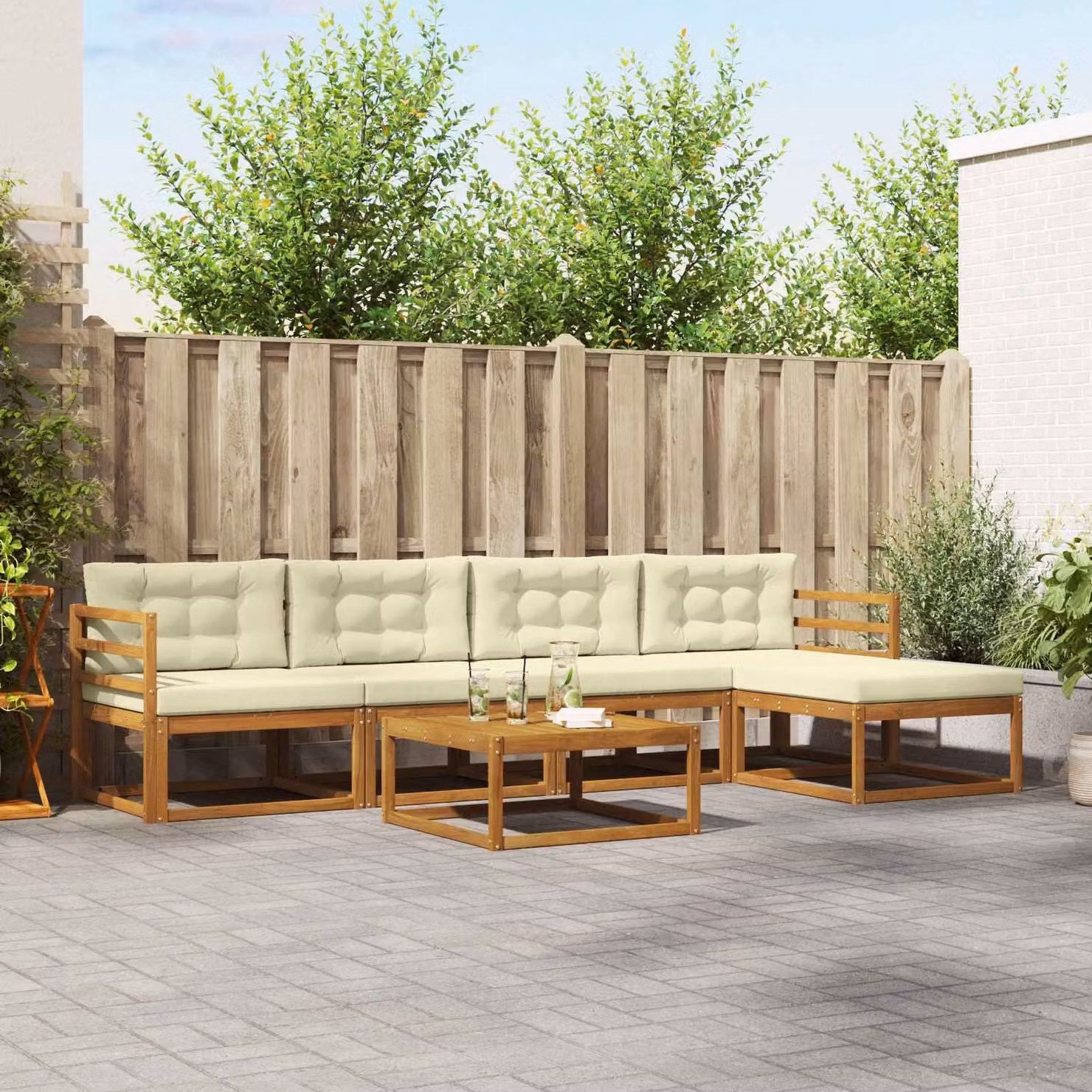 vidaXL Set di divani da esterno 6 pz Naturale e Crema