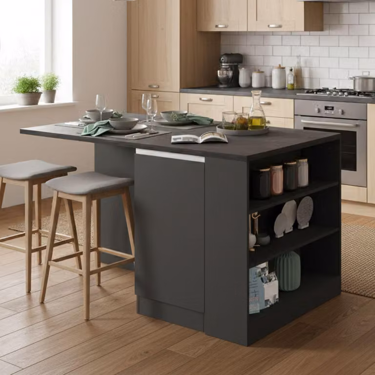 Dmora Isola da Cucina Abern 90x160x90h cm Nero Antracite, Modulabile 7 Vani  Italy