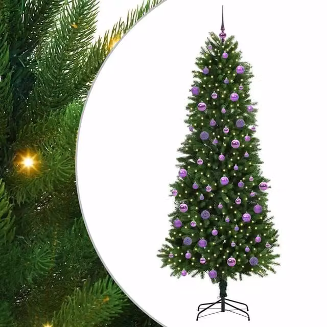 Albero di Natale verde vidaXL con 300 LED luce bianca calda e supporto, Altezza: 240 cm – 1