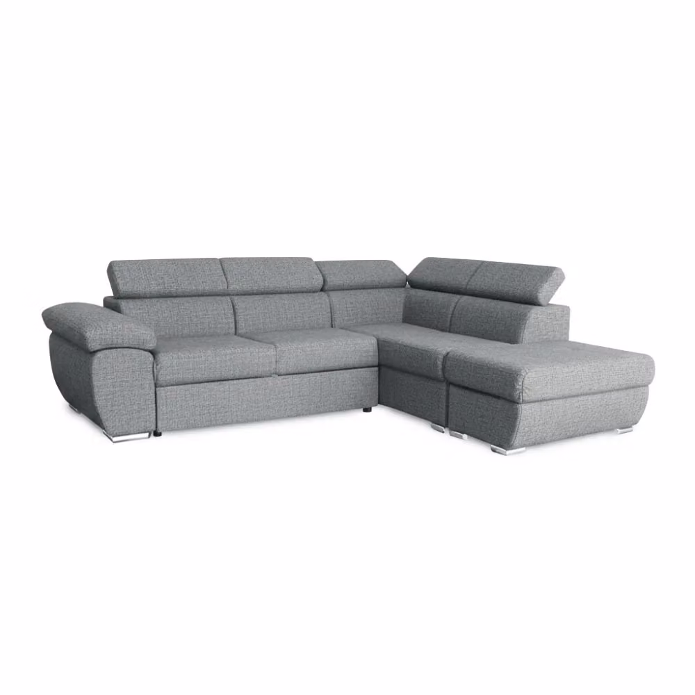 Divano Letto Angolare Tezeta con Penisola Destra e Pouf Contenitore, Grigio, L: 264 cm, P: 160 cm, H: 91 cm – 2