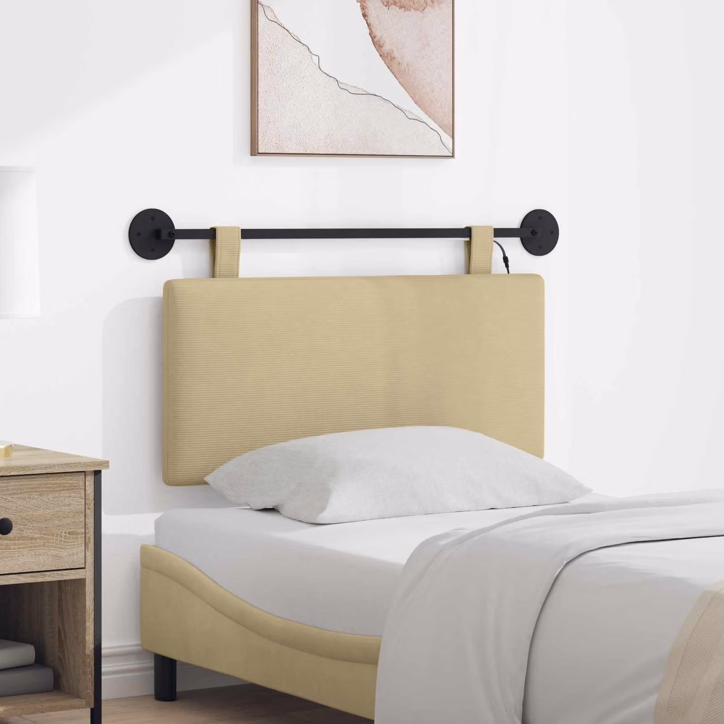 Testiera sospesa vidaXL in tessuto a corda con illuminazione integrata, Grigio Verde Chiaro, L: 90 cm, H: 55 cm, P: 5 cm