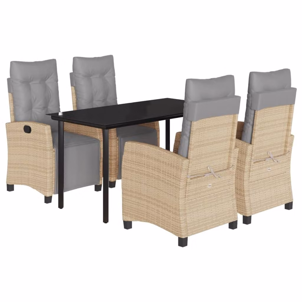 Set Pranzo da Giardino 5 pz con Cuscini Beige Misto Polyrattan
