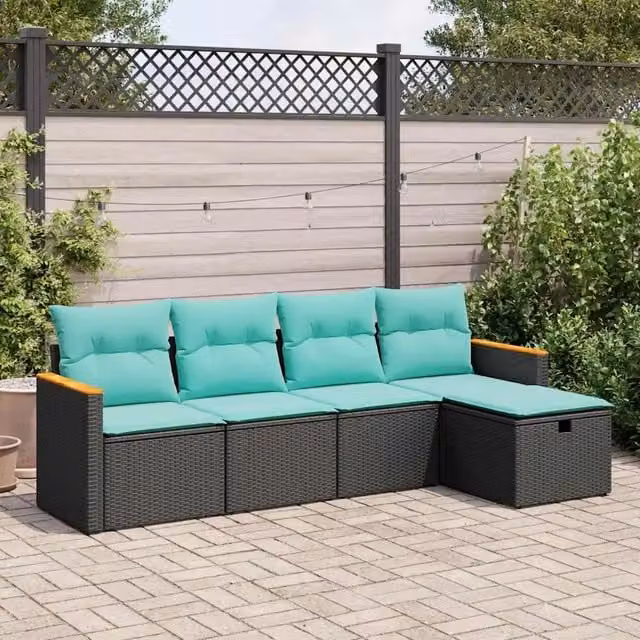 Set Divani da Giardino 5 pz con Cuscini in Polyrattan Nero 3325900