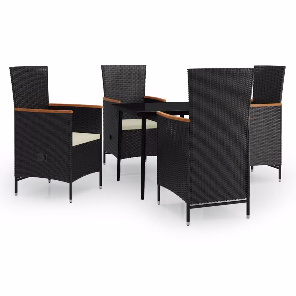 Set da Pranzo da Giardino 5 pz con Cuscini Nero