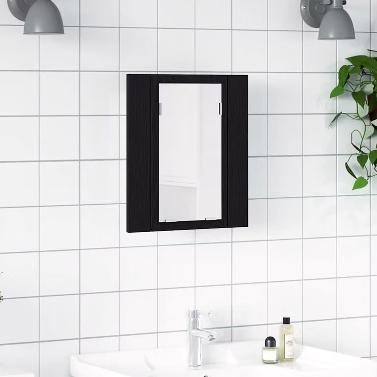 Mobiletto da bagno con specchio a LED vidaXL, Rovere e Nero, L 40 cm x P 12 cm x H 45 cm