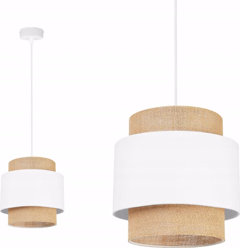 Lampada a sospensione Boho - Lampada da soffitto - Lampada a sospensione in metallo con paralume in tessuto - E27 - 1 lampadina - Bianco e juta