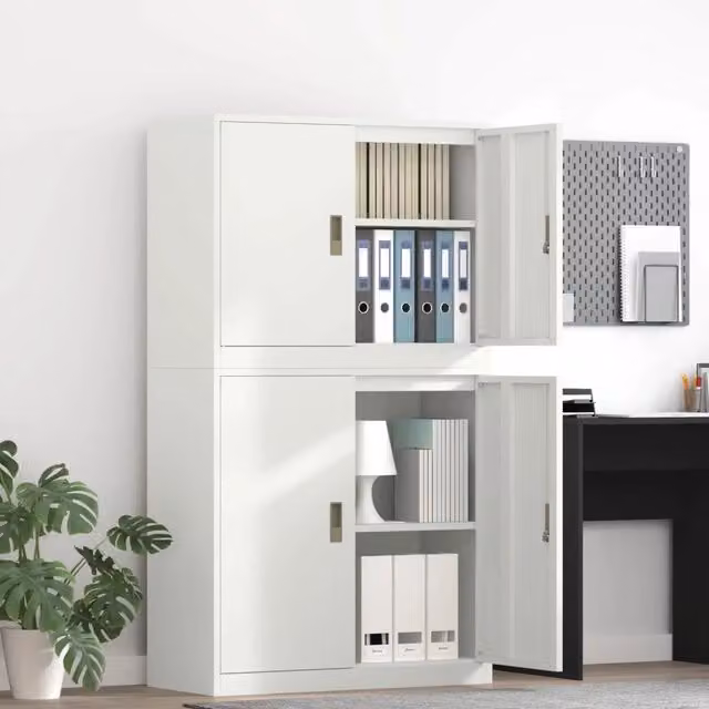 Set di 2 Armadi vidaXL in Metallo Bianco con Ante a Battente e Serratura L/P/H: 90 x 40 x 175 cm – 1