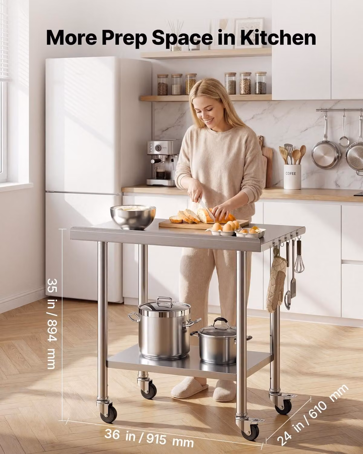 Tavolo da lavoro in acciaio inossidabile, 61x91 cm, tavolo per la preparazione di alimenti con ruote e schienale, postazione di lavoro per cucina professionale con ripiano inferiore regolabile, tavolo da lavoro in metallo, adatto per uso esterno in ristor