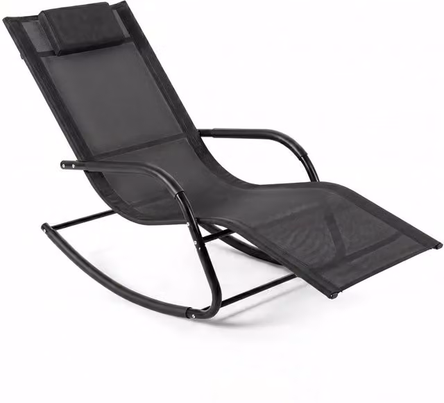 Sedia a dondolo da esterno DESIGN IN in metallo nero con poggiatesta regolabile e tessuto traspirante in textilene – 1