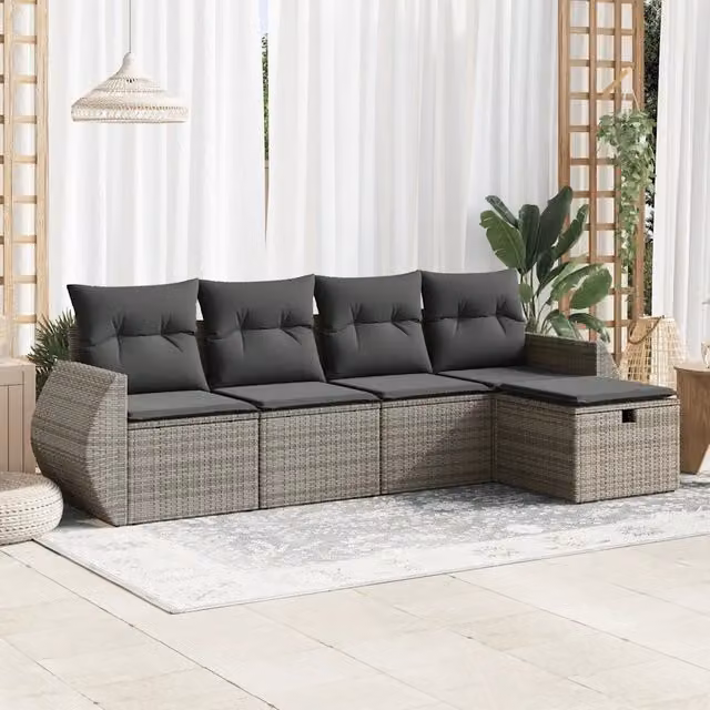Set Divano da Giardino 5 pz con Cuscini Grigio in Polyrattan 3325566