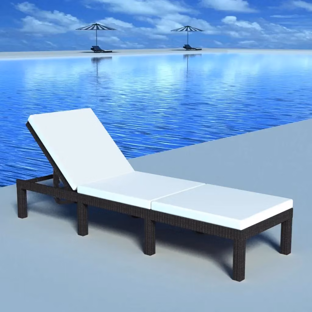Lettino prendisole da giardino in polyrattan nero con cuscino impermeabile e poggiatesta regolabile – 2
