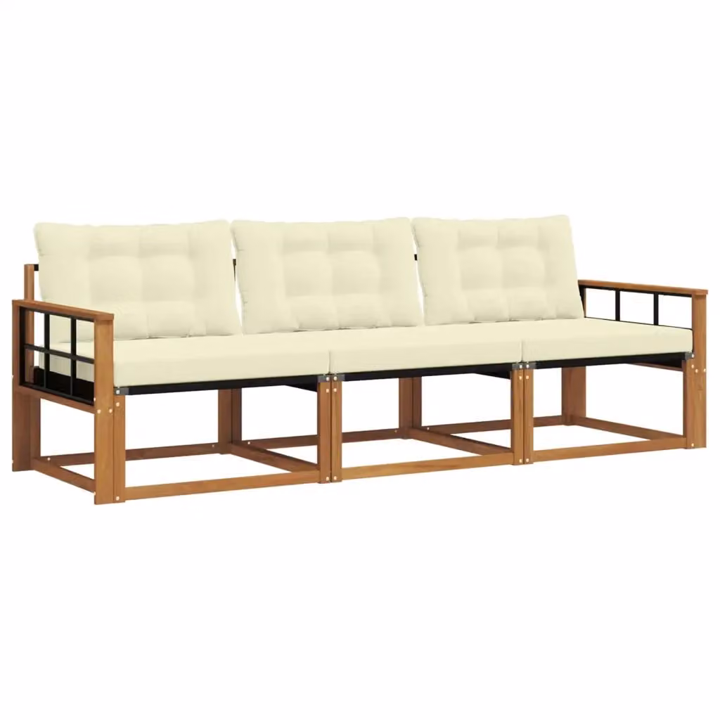 Set di divani da esterno 3 pezzi vidaXL in legno di acacia e textilene, colore beige e bianco – 2