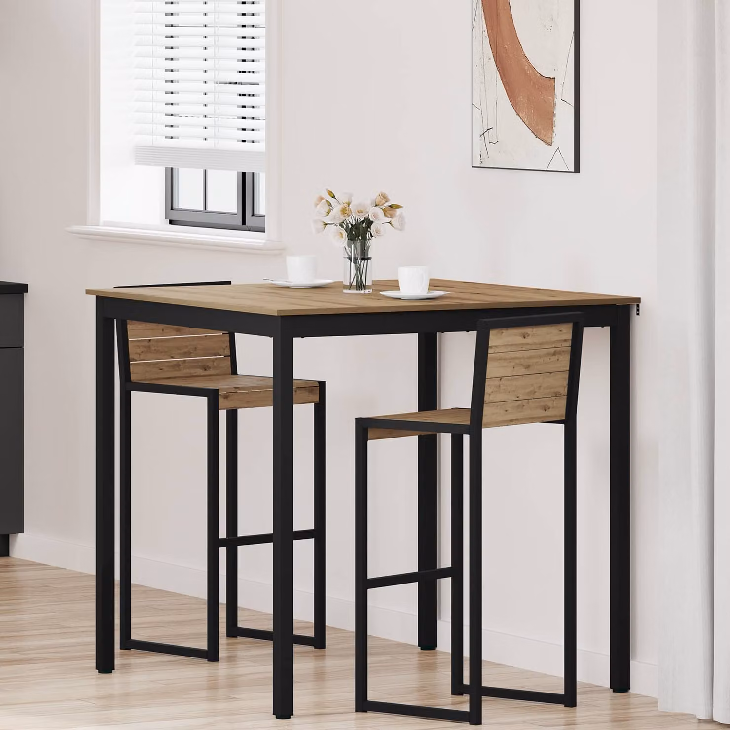 vidaXL Tavolo Bar Quadrato Moderno in Legno Ingegnerizzato e Metallo, Nero e Marrone, L: 110 cm, P: 110 cm, H: 105 cm