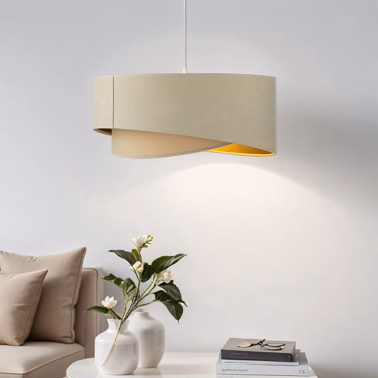 Lampada a sospensione in tessuto color oro crema E27 Ø 50 cm