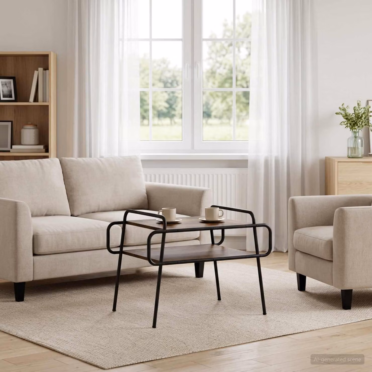 vidaXL Tavolino da salotto moderno in legno e metallo colore marrone, L: 70 cm, P: 50 cm, H: 51 cm