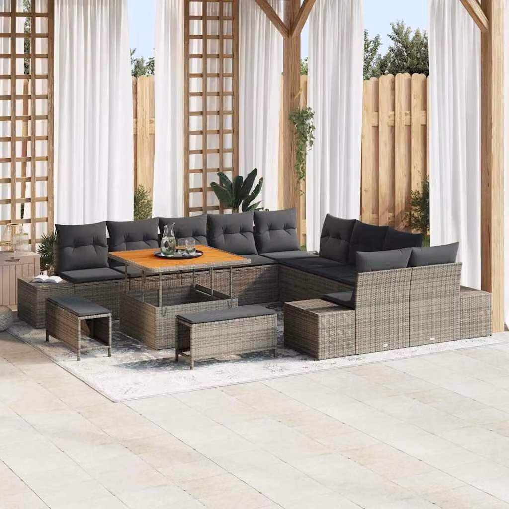 Maison Exclusive - Set da giardino composto da 13 pezzi, divano, colore grigio, realizzato in rattan sintetico