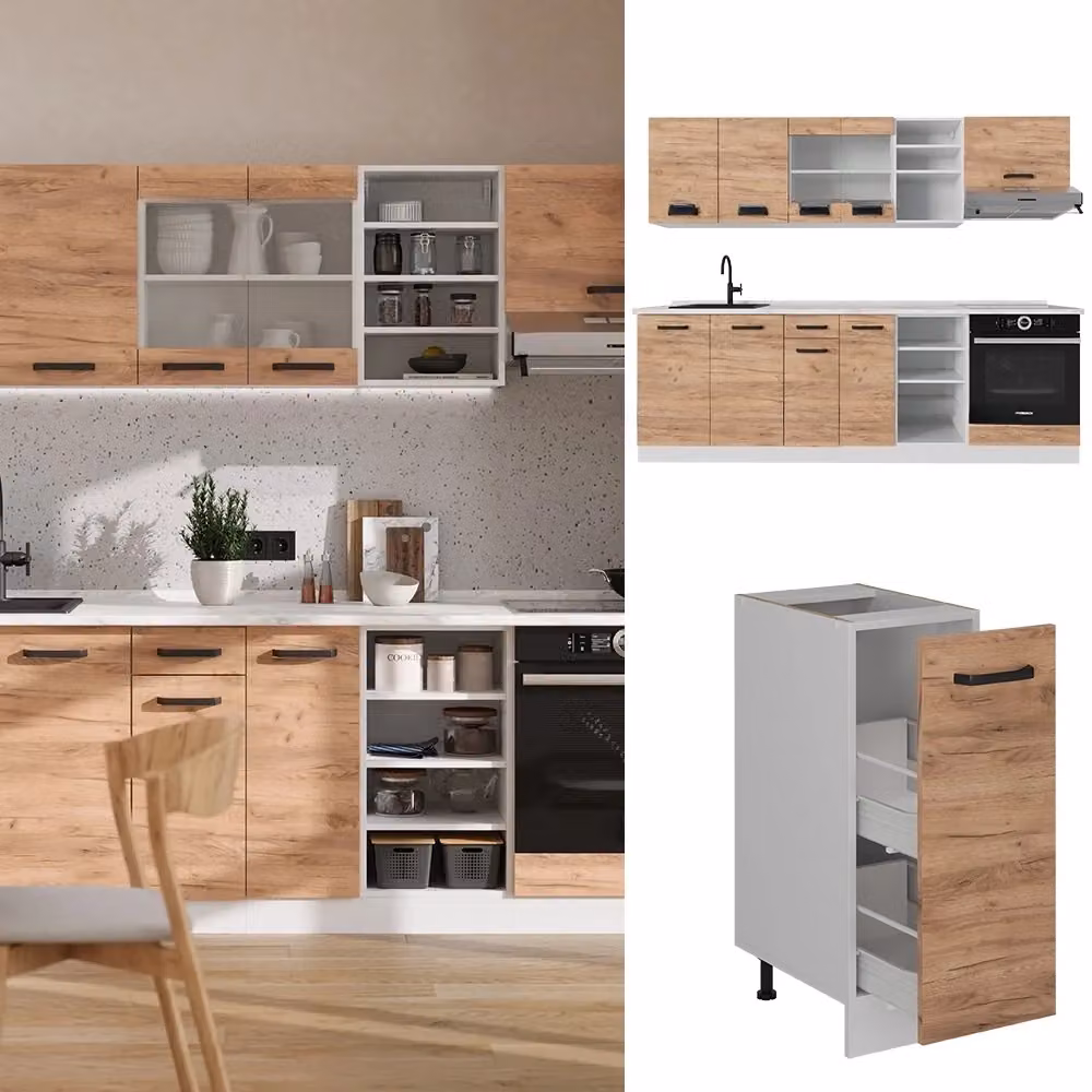 Cucina componibile moderna R-Line Vicco in rovere dorato e bianco, L: 240 cm, P: 60 cm, H: 206,8 cm – 2