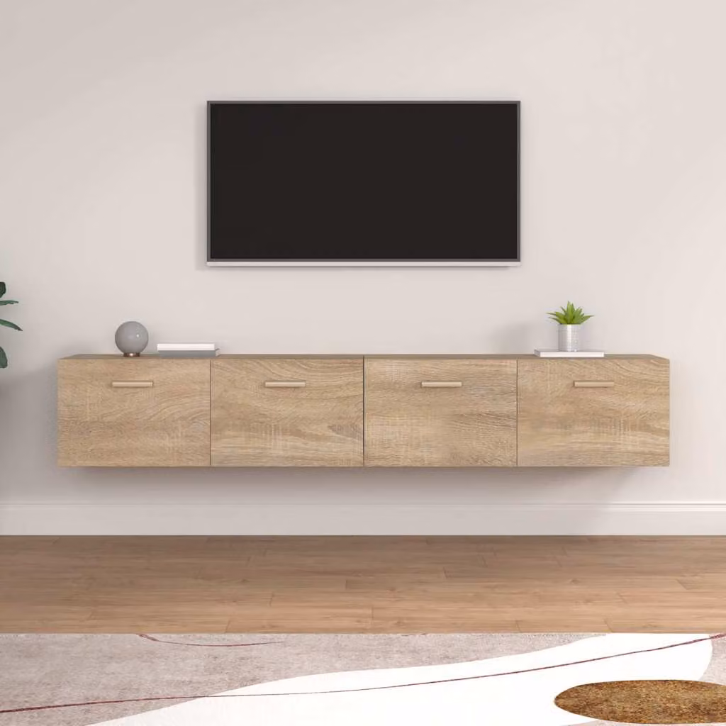 Set di 2 mobili da parete vidaXL in rovere color marrone con ante a cerniera, L 100 cm x P 36,5 cm x H 35 cm
