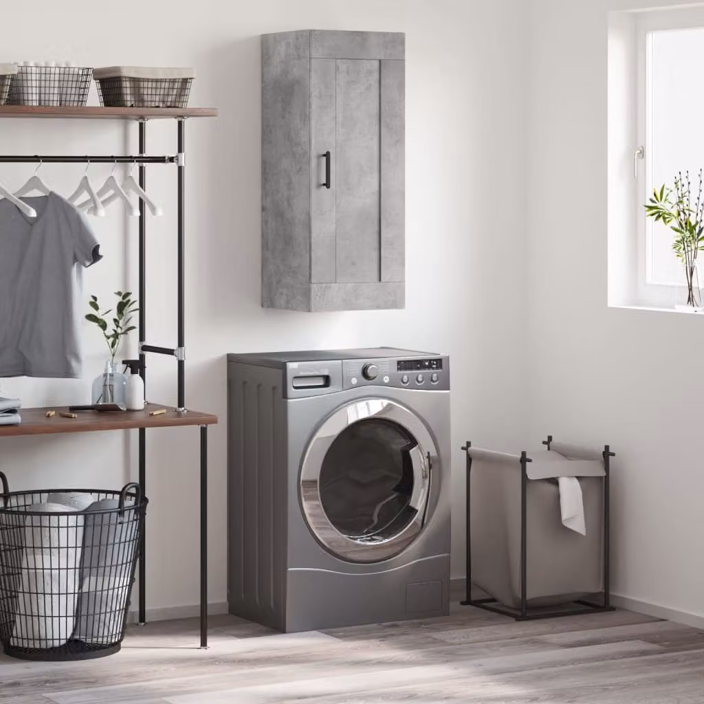 Mobile a parete vidaXL moderno in legno e metallo Grigio Cemento L: 34,5 cm, P: 34 cm, H: 90 cm