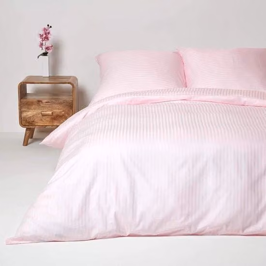 Set da letto damascato Homescapes in cotone e seta rosa, composto da copripiumino e federa, 2 pezzi, densità filato 330, L: 155 cm