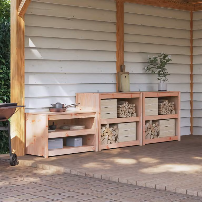 Set di mobili da cucina da esterno MEPPEL vidaXL in legno di pino, 3 pezzi, Bianco, L/P/H: 106 x 55 x 92 cm