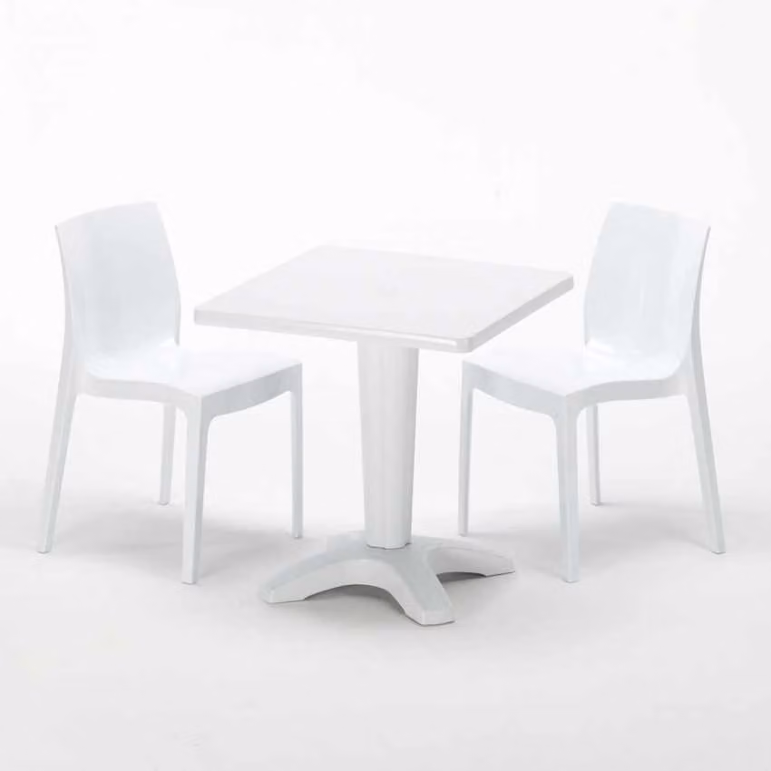 Tavolo quadrato bianco e 2 sedie Set di bastoni da interno in polipropilene colorato Grand Soleil Ice Patio - Bianco
