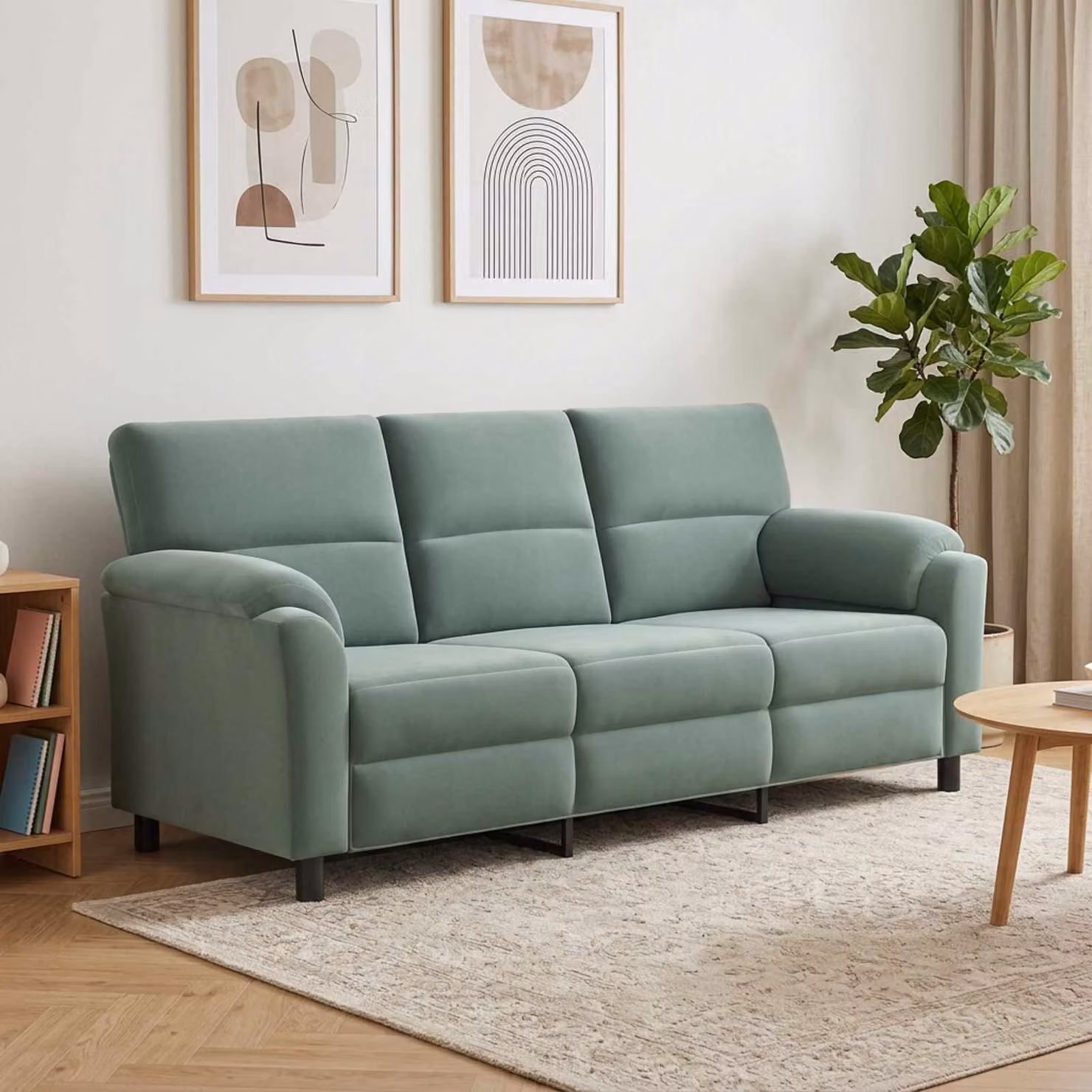 Divano moderno vidaXL in velluto verde con struttura in metallo, L: 214 cm, P: 85 cm, H: 93 cm