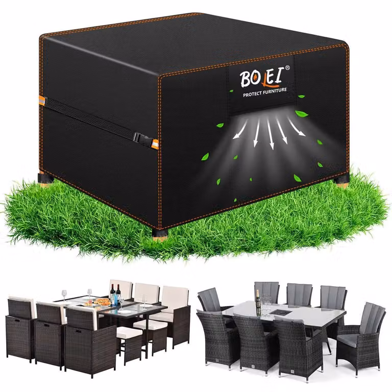 Telo protettivo per mobili da giardino, resistente alle intemperie invernali, dimensioni 150x150x74 cm, tessuto Oxford 420D, impermeabile, con aperture di ventilazione