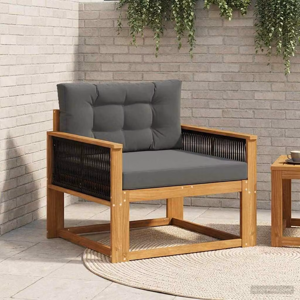Divano centrale da esterno vidaXL in legno di acacia naturale con tessuto moderno per giardino e terrazzo