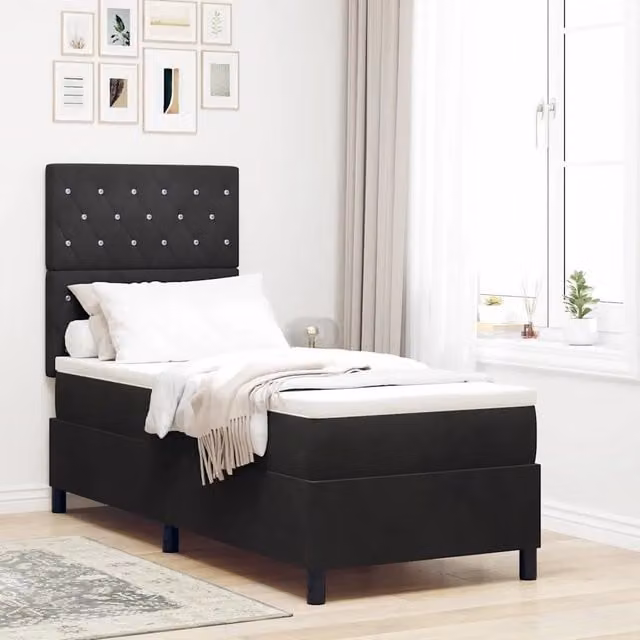 Letto moderno vidaXL in velluto nero con illuminazione LED sottostante e struttura in legno, L/P/H: 200 x 80 x 128 cm – 1