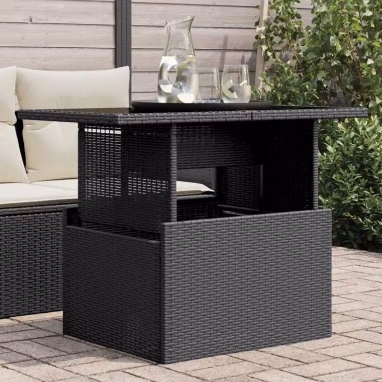 vidaXL Tavolo da Giardino Moderno in Polyrattan con Piano in Vetro Nero L: 100 cm, P: 55 cm, H: 73 cm