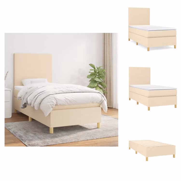 vidaXL Letto a molle con materasso crema 90x190 cm in tessuto - Letti & strutture letto